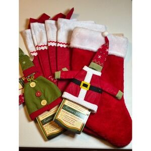 5 Christmas Stockings Red White Trim Santa Elf bottle Gift Bag, can cozy, angel+